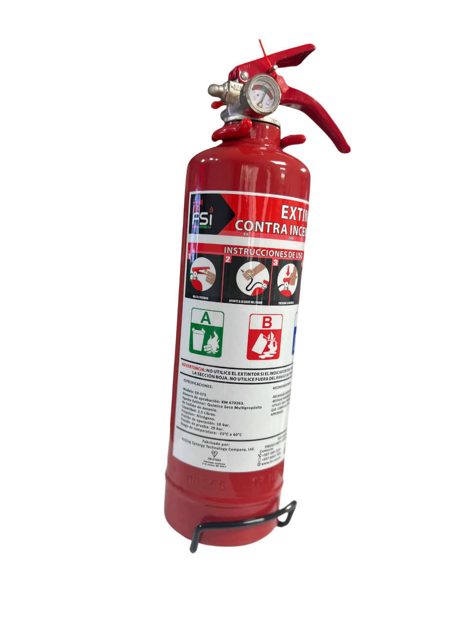 Extintor recargable FSI ABC de 2.5 lb con soporte vehicular