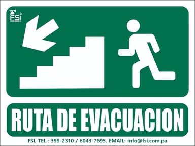 Señal Fotoluminiscente de Ruta de Evacuación Bajando Escalera hacia la Izquierda 6" x 8"