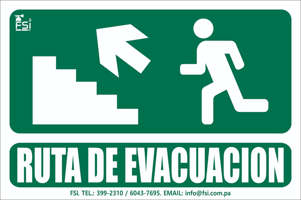 Señal Fotoluminiscente de Ruta de Evacuación Subiendo Escalera hacia la Izquierda 6" x 8"
