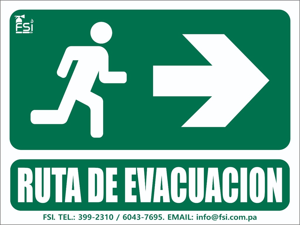 Señal Fotoluminiscente de Ruta de Evacuación hacia la Derecha 6" x 8"