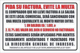 [INF-001] SEÑALIZACION INFORMATIVA DE SOLICITE SU FACTURA -TAMAÑO (8" X 12")